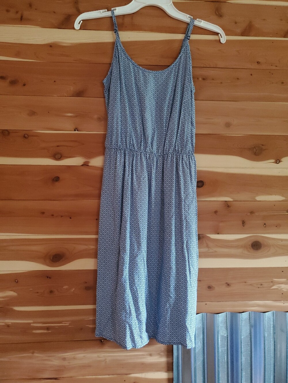 Blue Printed Spaghetti-Strap Midi Dress